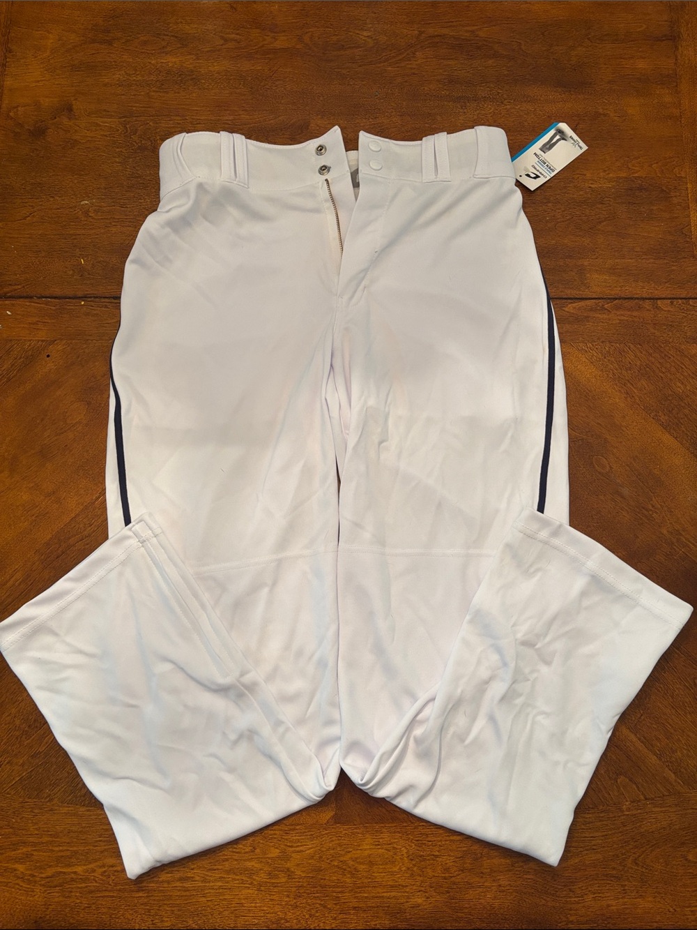 Men's White baseball Pants with Navy Side Stripe